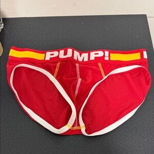 PUMP! Red Men's Briefs with Yellow Accents